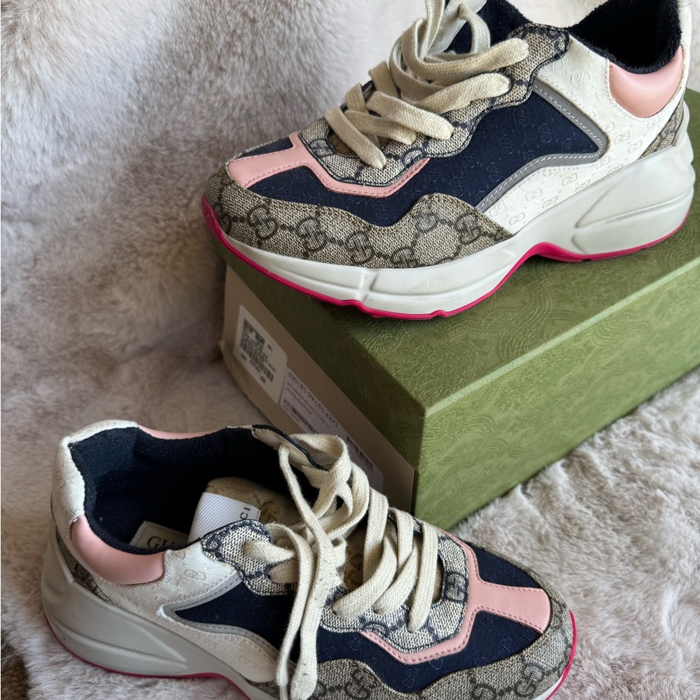 Gucci Women's Sneakers - Pink, Cream, and Blue - Picture 1 of 5